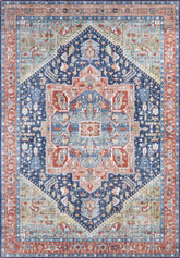 Tapis vintage lavable - Iris - Rouge / Marine