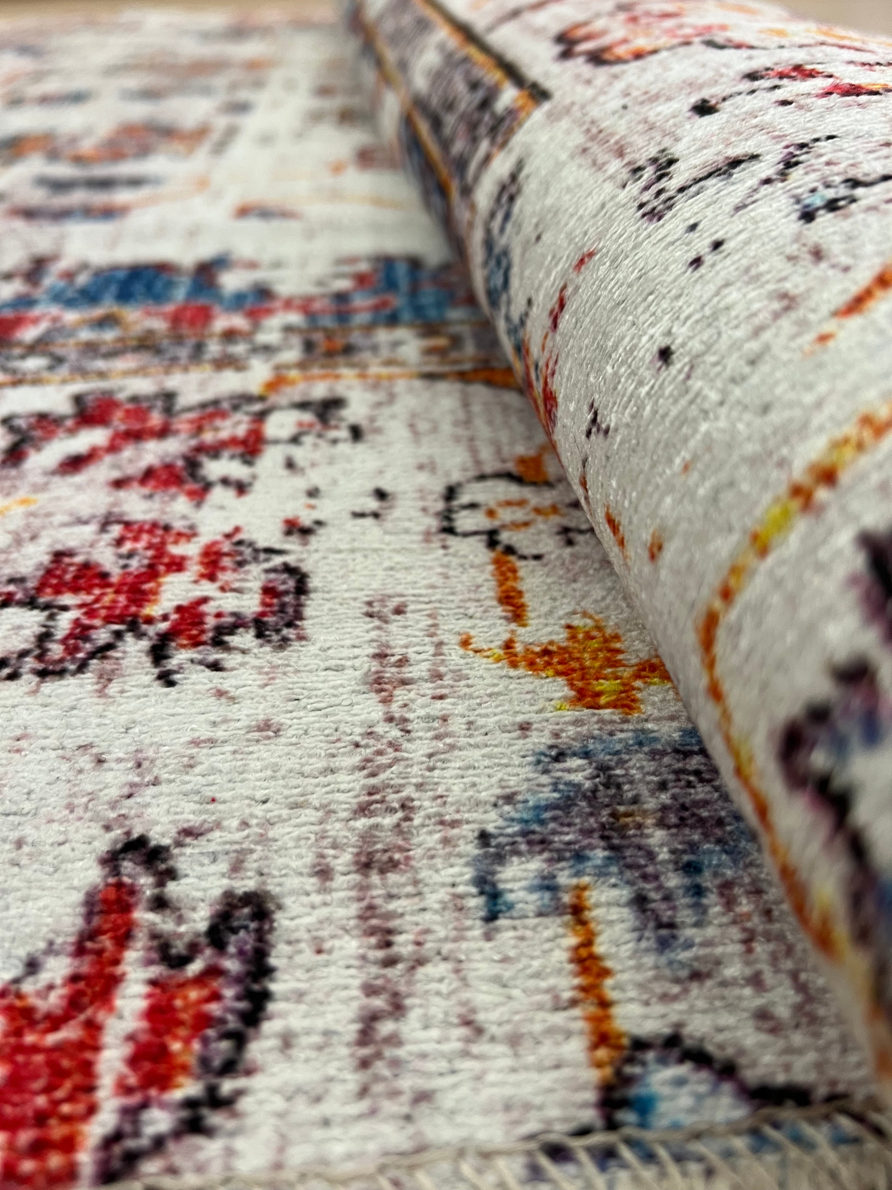 Tapis vintage lavable - Cap - Blanc / Multicolore