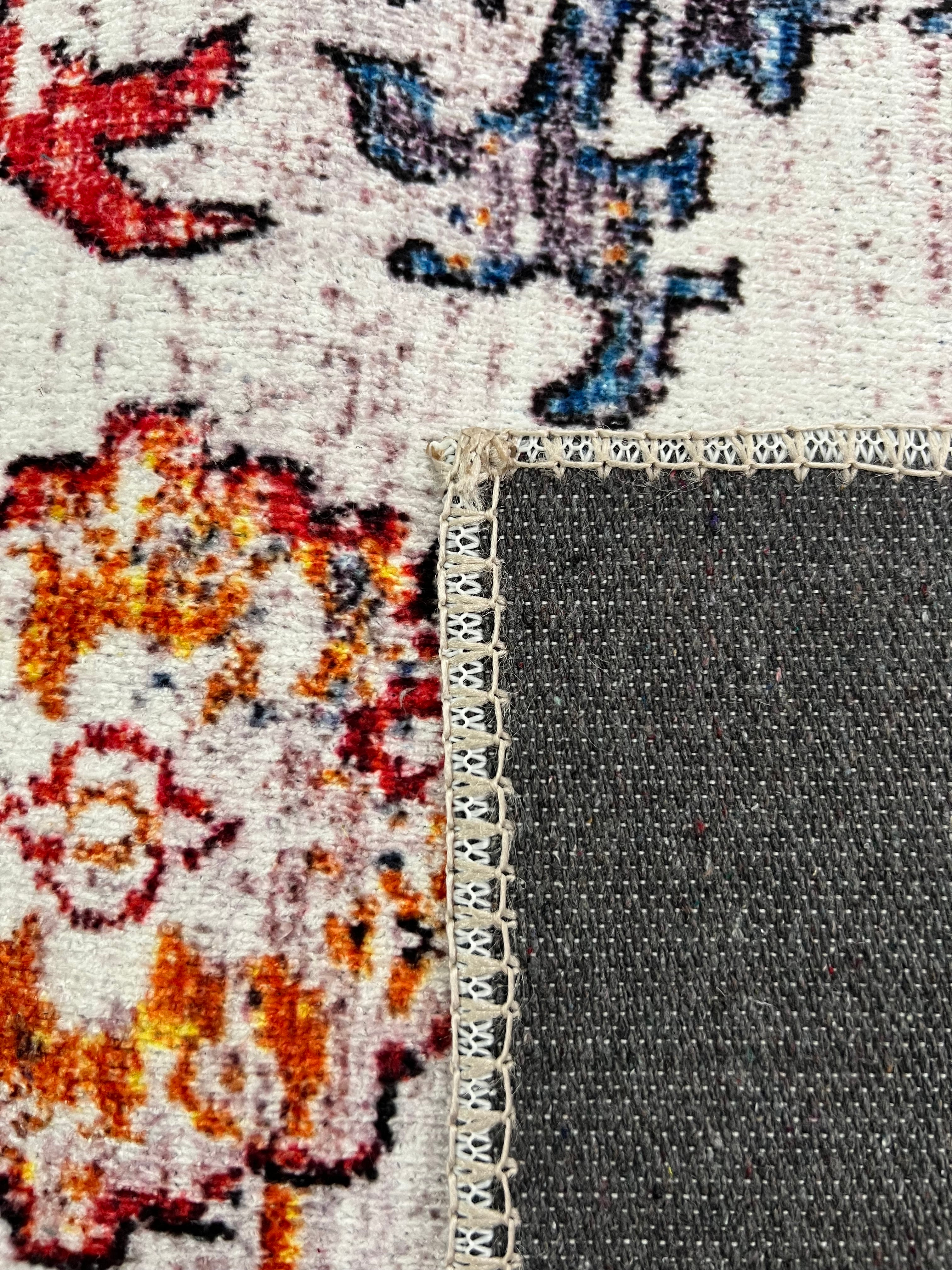 Tapis vintage lavable - Cap - Blanc / Multicolore