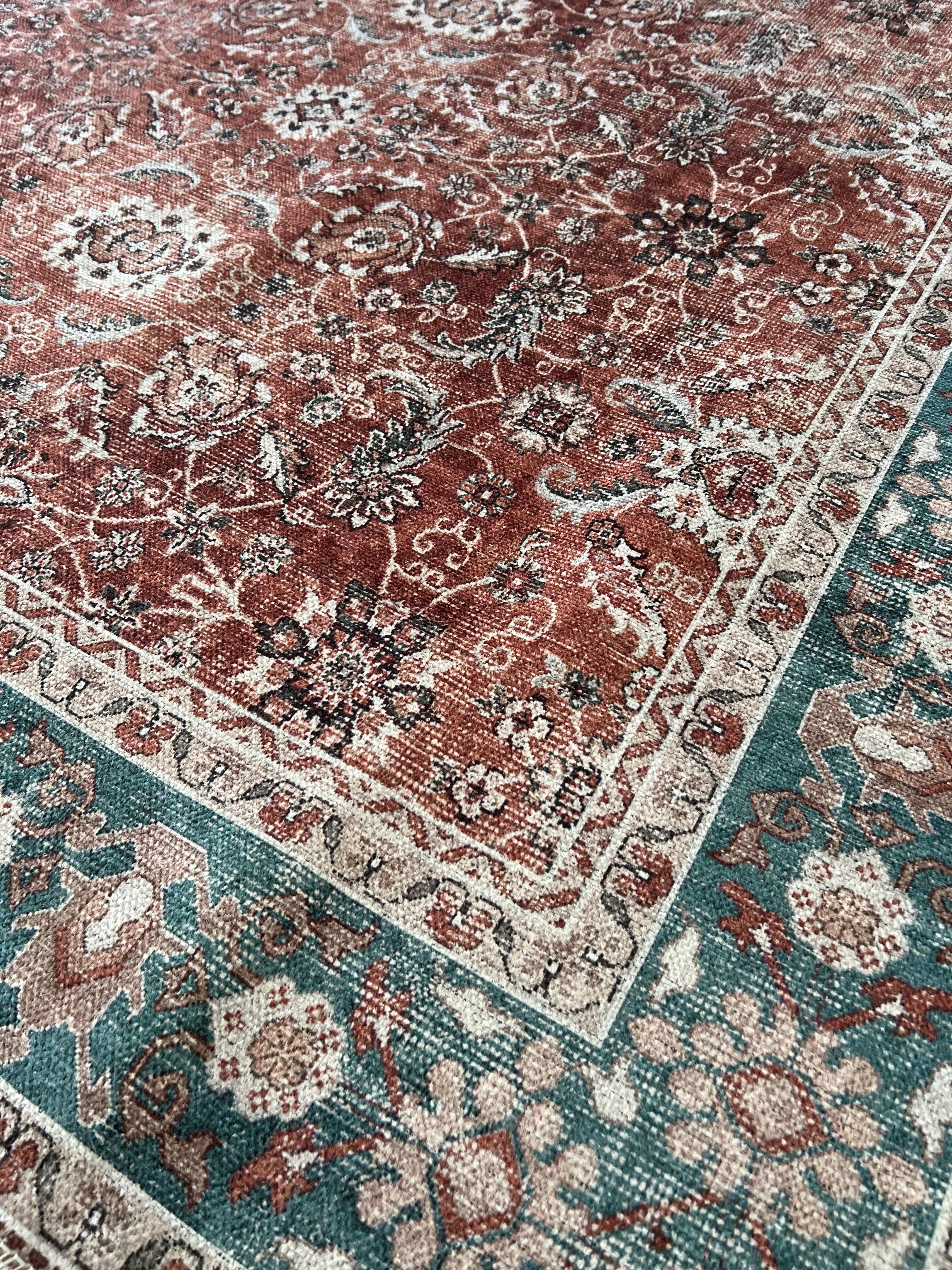 Tapis vintage lavable - Persan - Terra / Vert