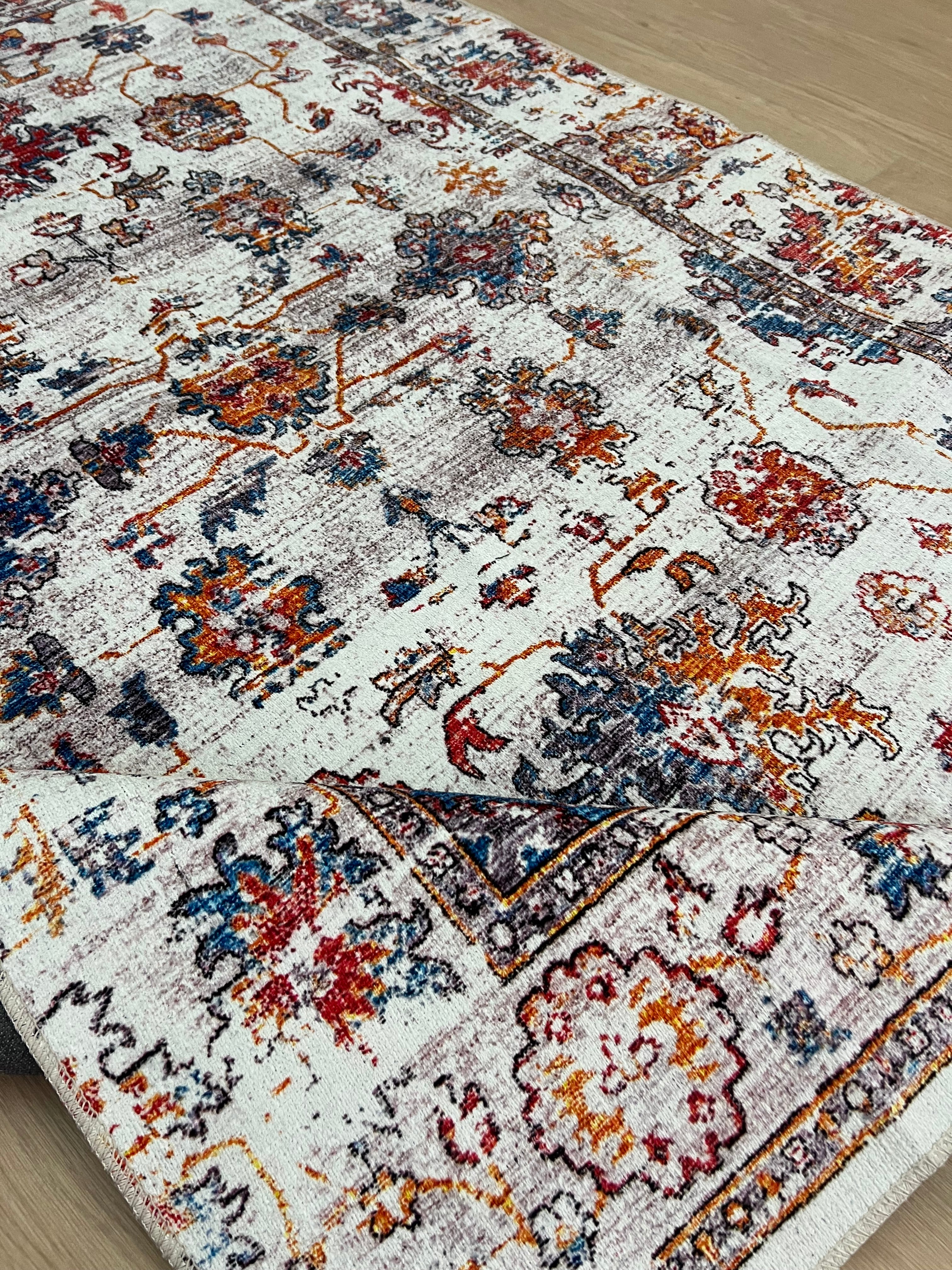 Tapis vintage lavable - Cap - Blanc / Multicolore