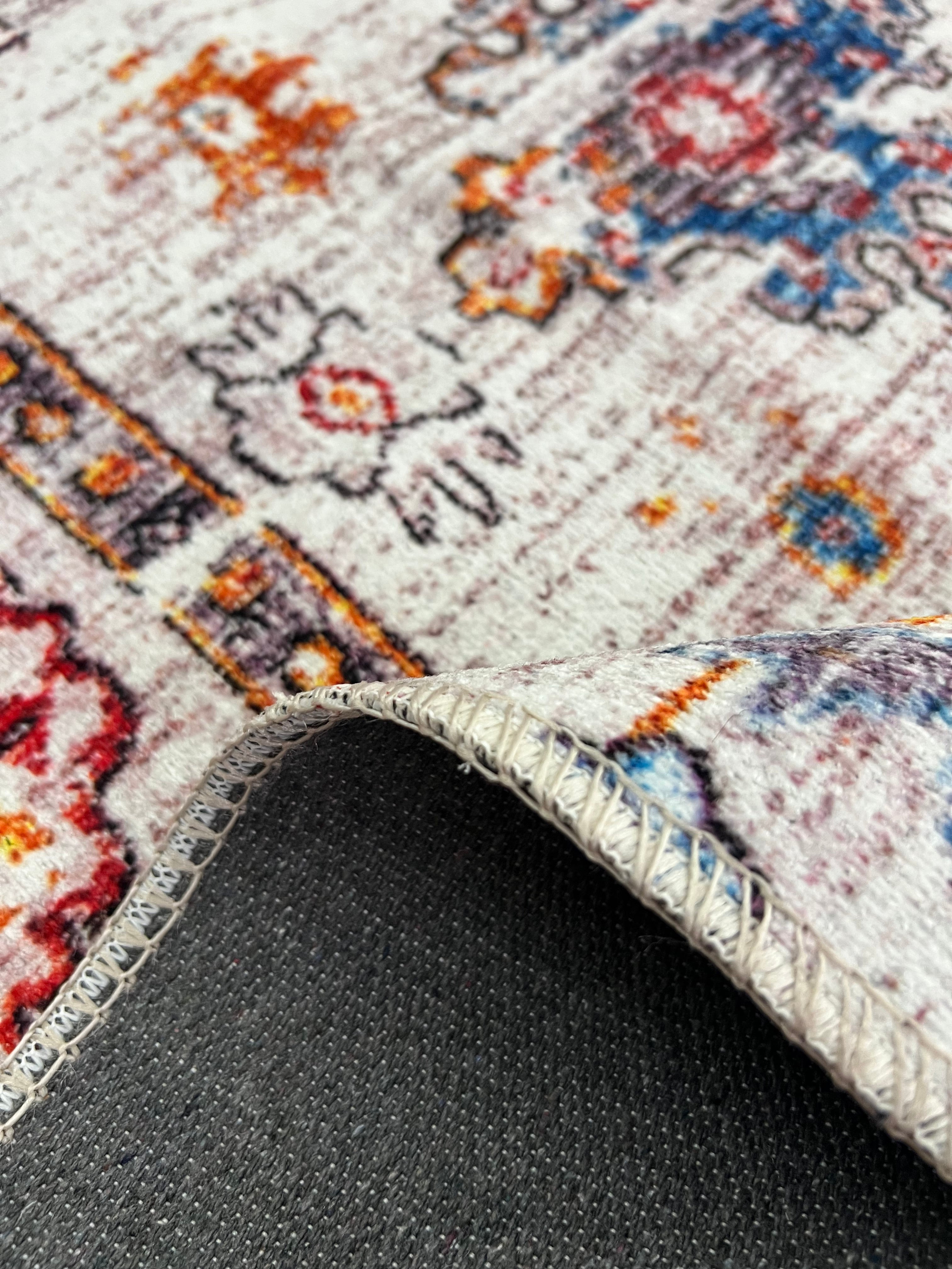 Tapis vintage lavable - Cap - Blanc / Multicolore