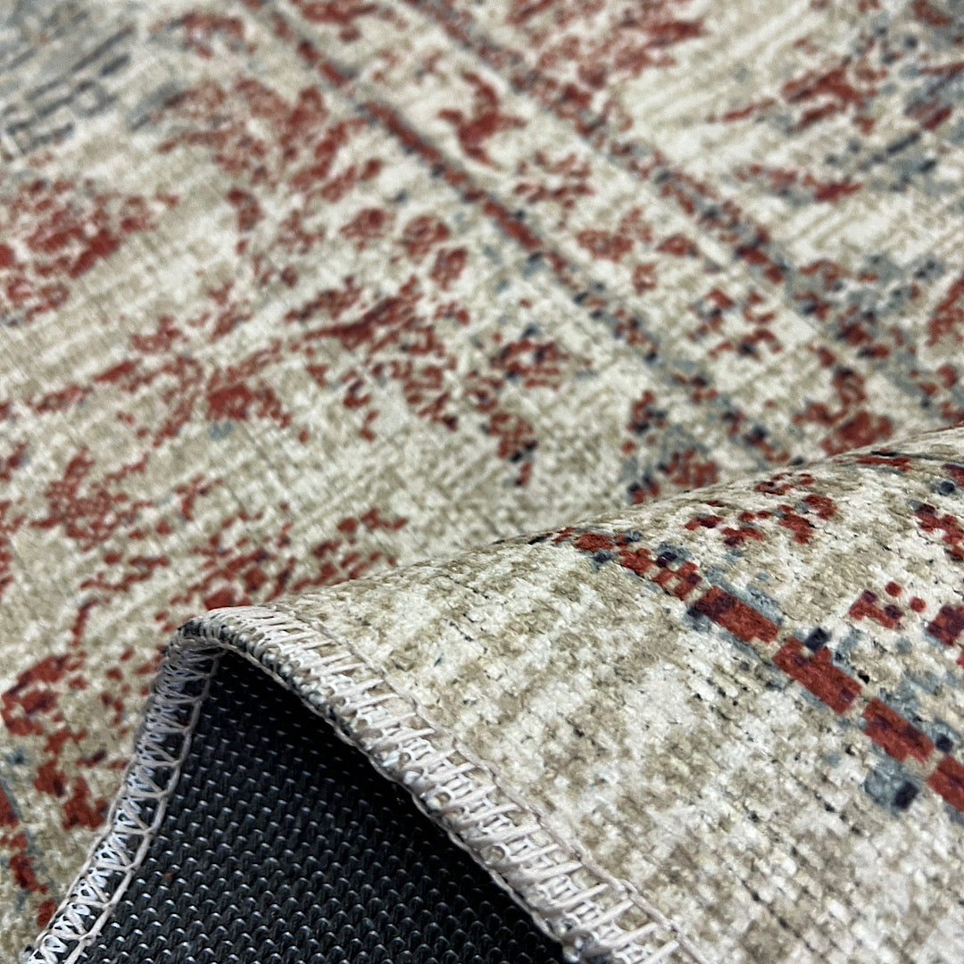 Tapis vintage lavable - Tosca - Beige / Rouge