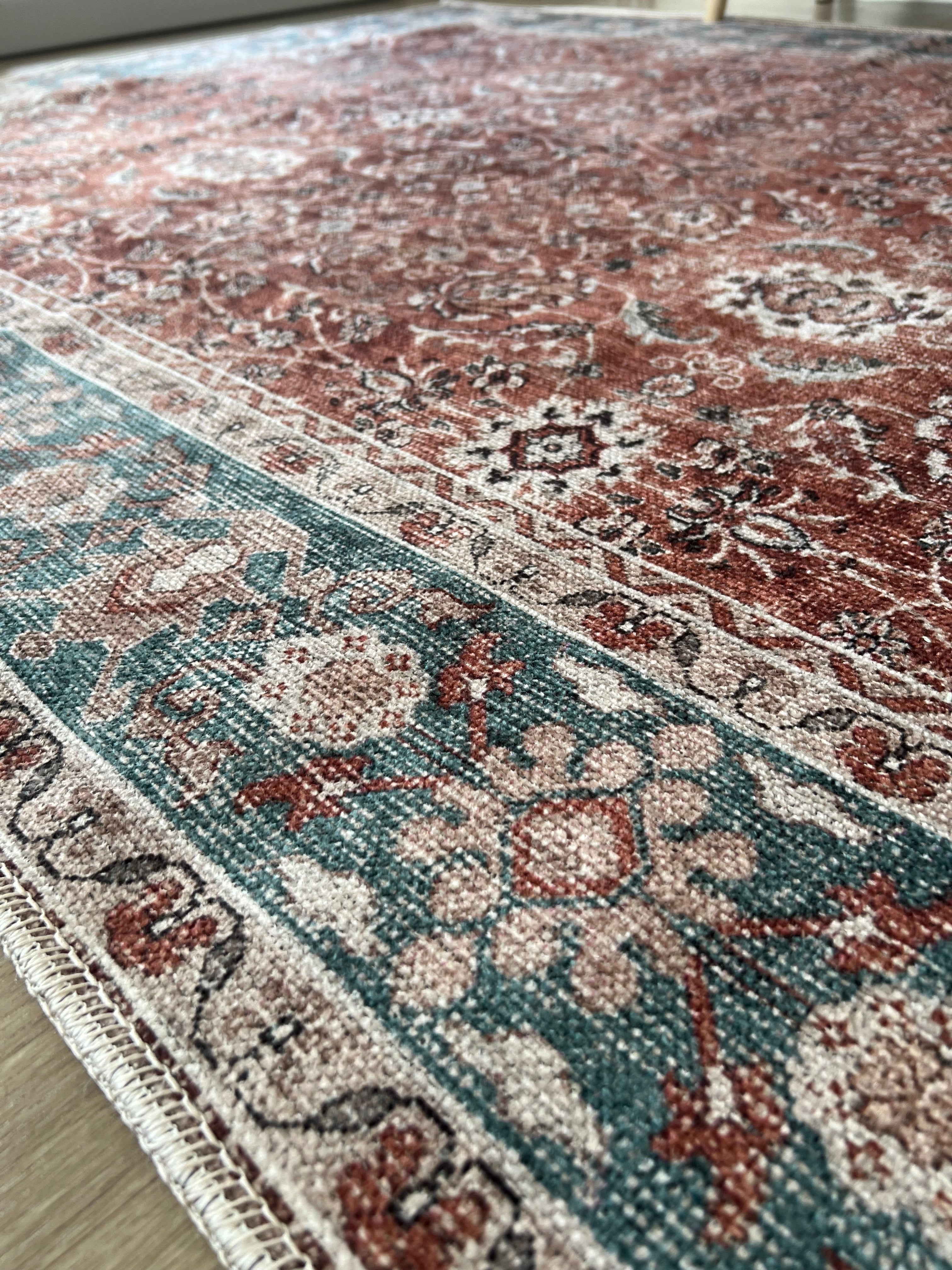 Tapis vintage lavable - Persan - Terra / Vert