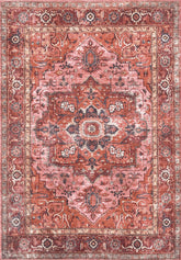 Tapis vintage lavable - Oria - Rouge / Rose