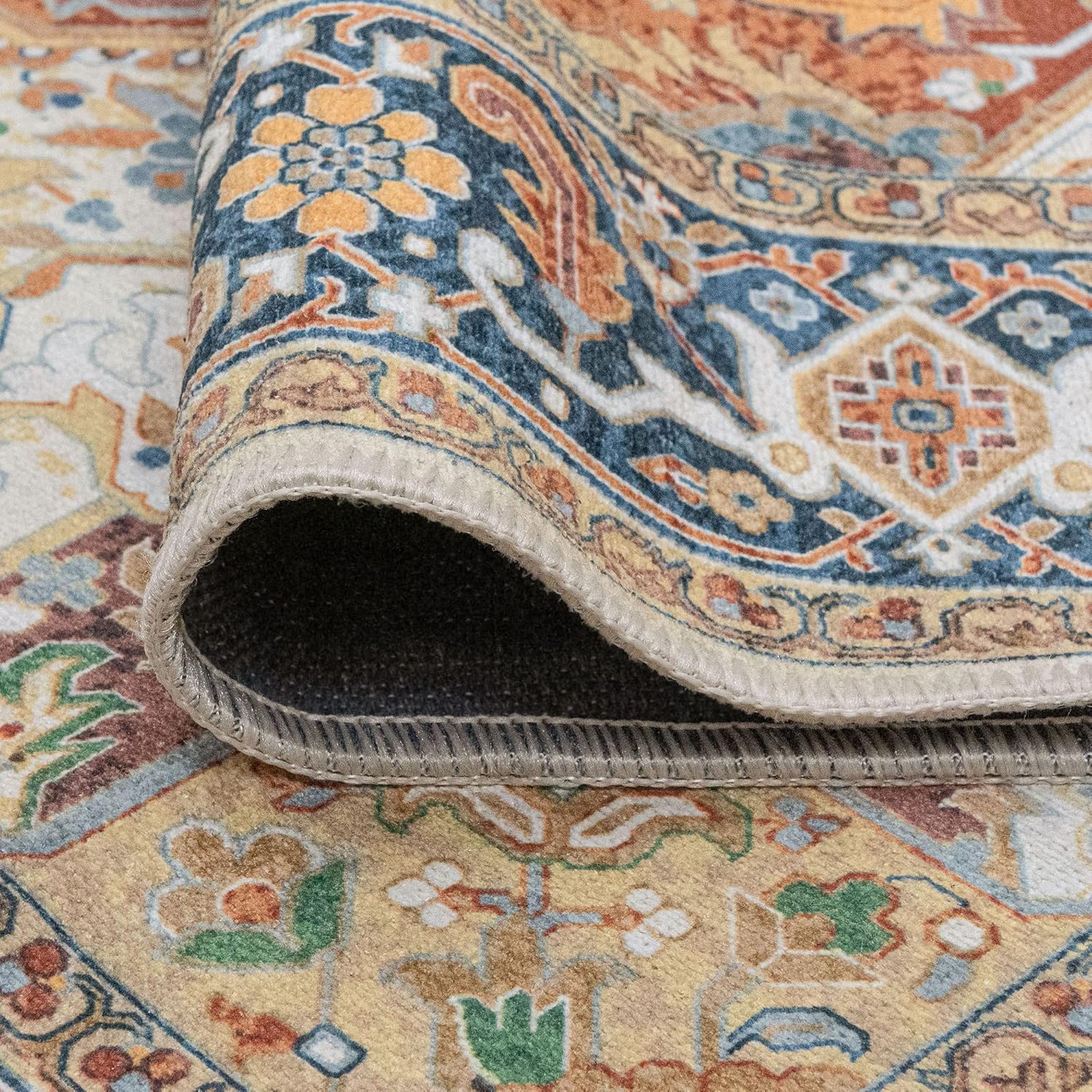 Tapis vintage lavable - Mina - Crème / Multicolore