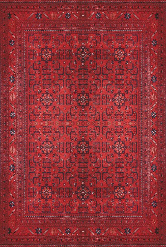 Tapis vintage lavable - Afghan - Rouge