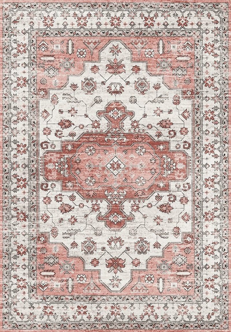 Tapis vintage lavable - Skye - Rose / Crème