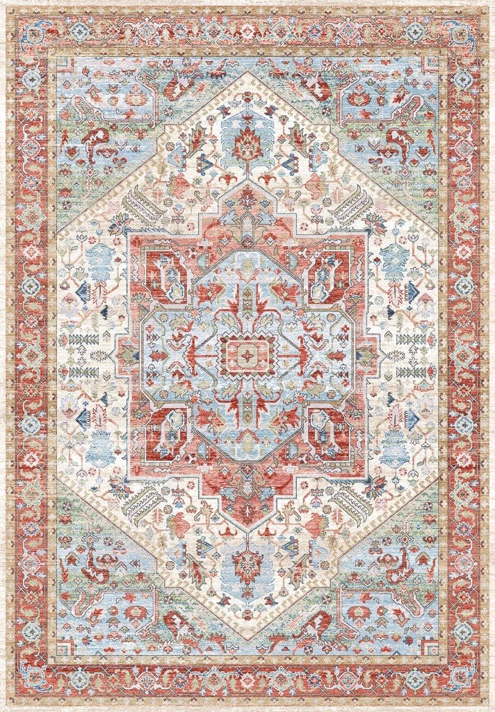 Tapis vintage lavable - Iris - Beige / Orange - Saray Tapis