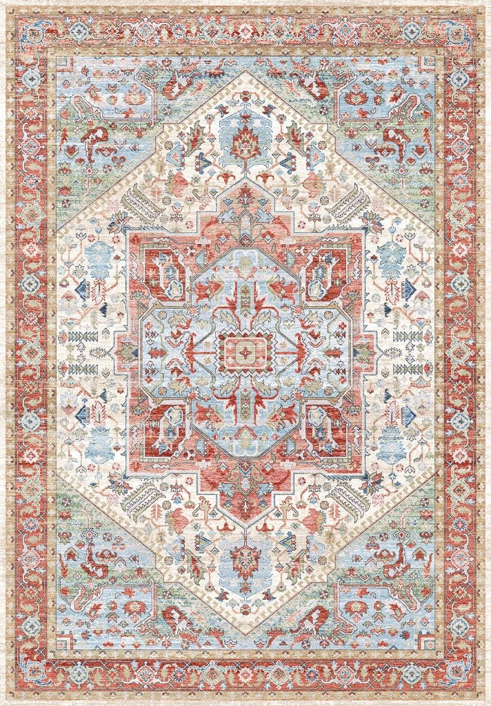 Tapis vintage lavable - Iris - Beige / Orange