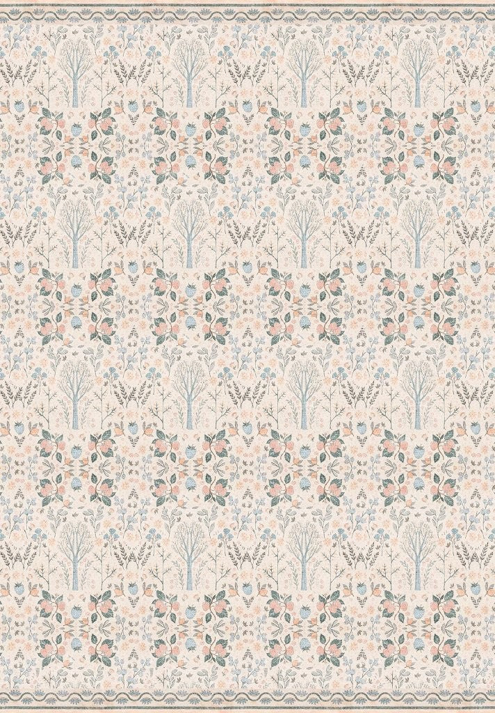 Tapis vintage lavable - Flora - Crème / Beige / Rose