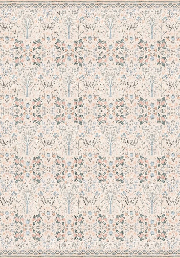 Tapis vintage lavable - Flora - Crème / Beige / Rose - Saray Tapis