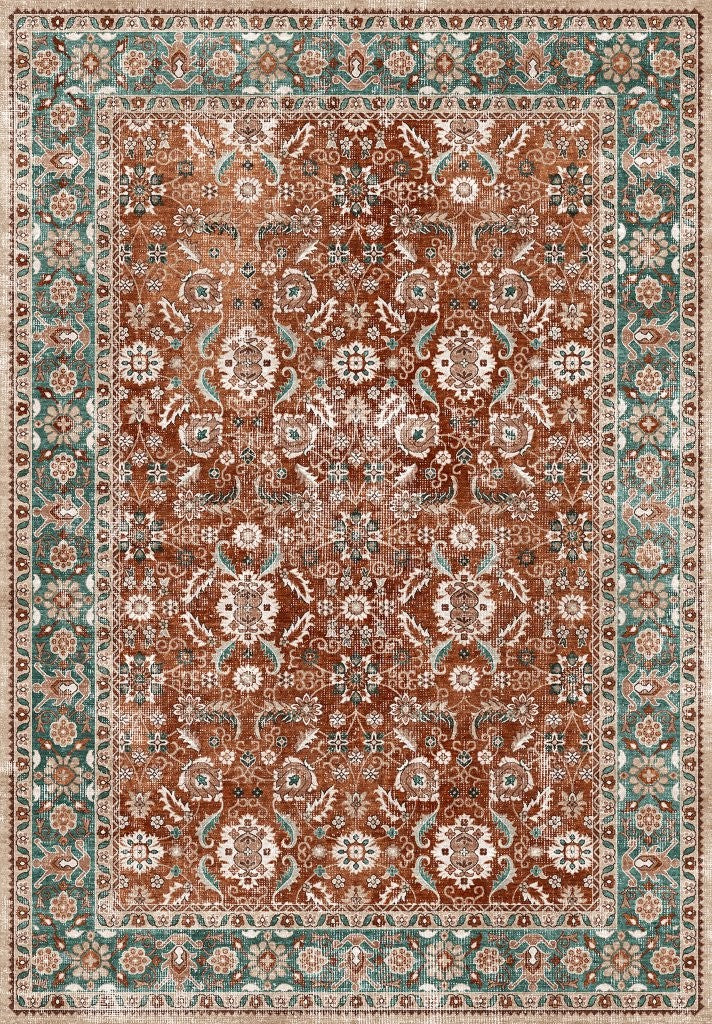Tapis vintage lavable - Persan - Terra / Vert