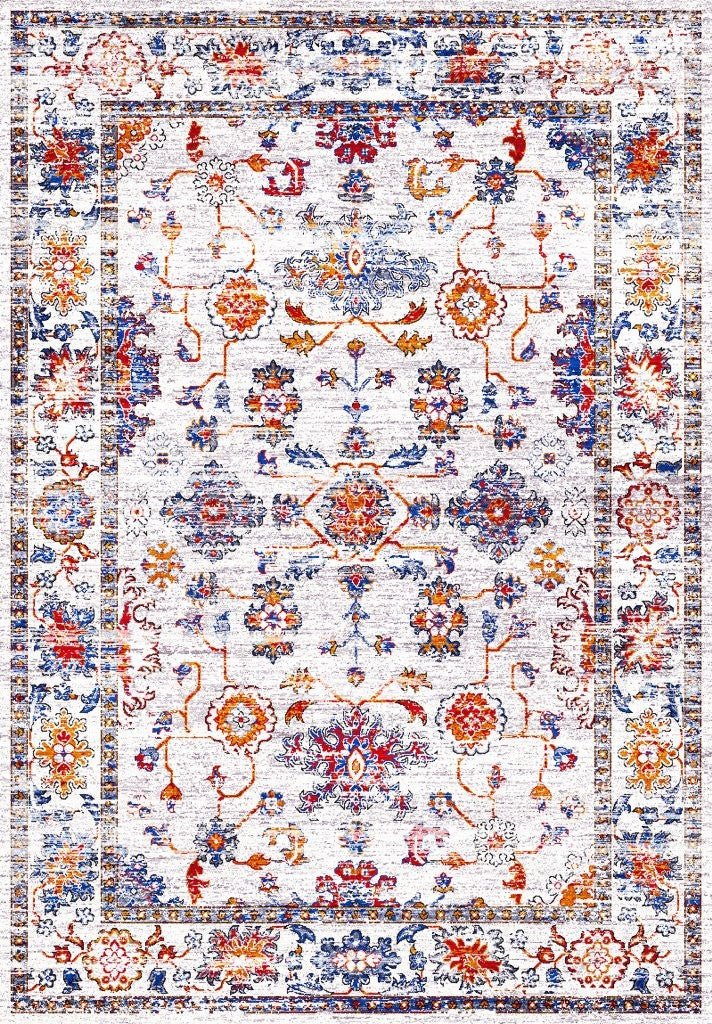 Tapis vintage lavable - Cap - Blanc / Multicolore - Saray Tapis