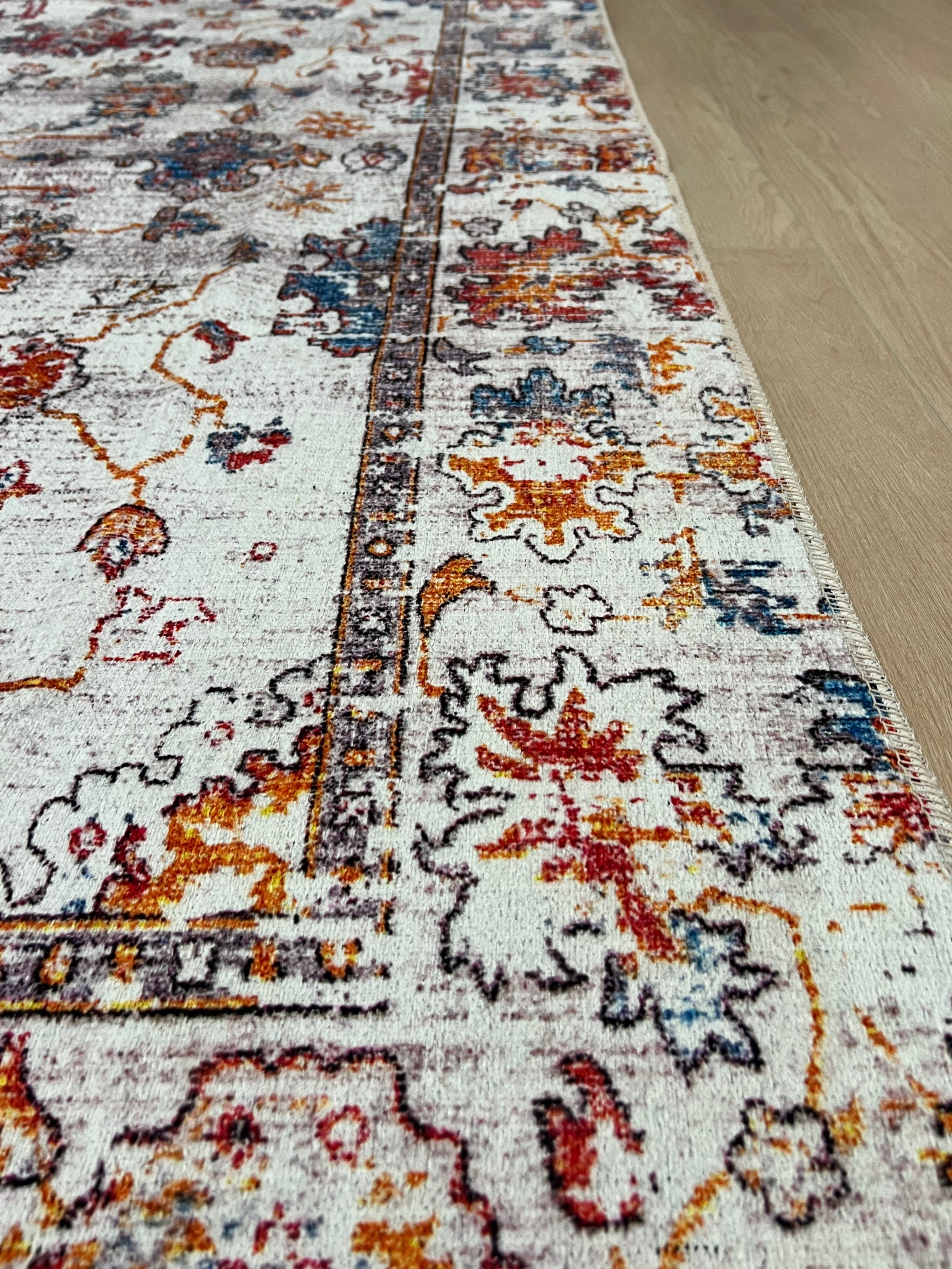 Tapis vintage lavable - Cap - Blanc / Multicolore