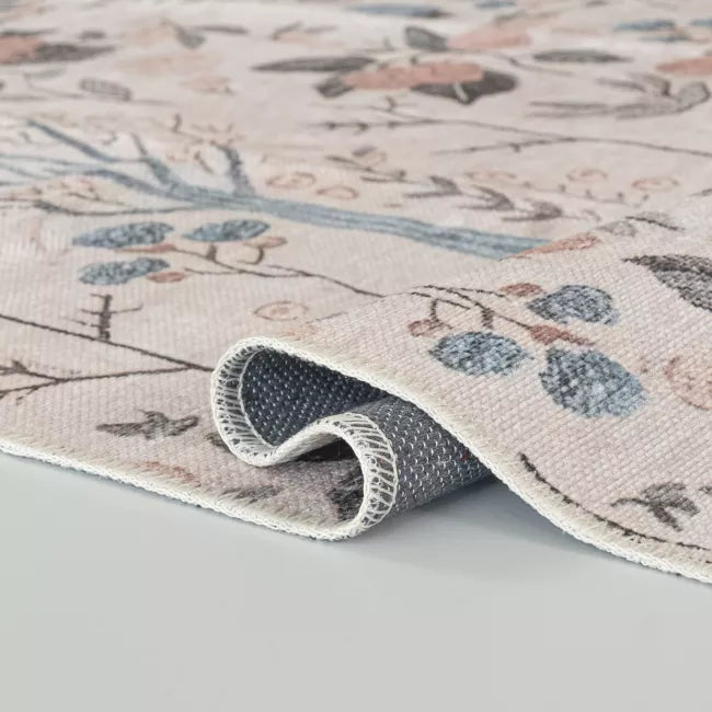 Tapis vintage lavable - Flora - Crème / Beige / Rose