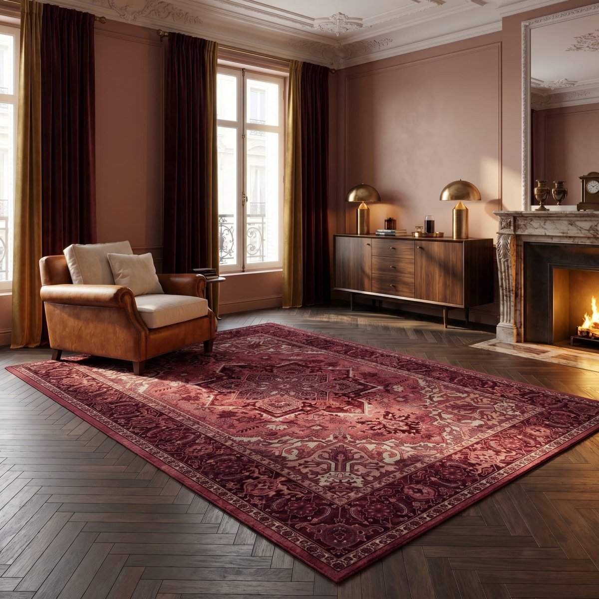Tapis vintage lavable - Turkaman - Bordeaux - Saray Tapis