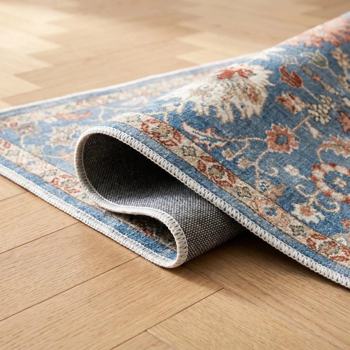 Tapis vintage lavable - Flaury - Bleu - Saray Tapis