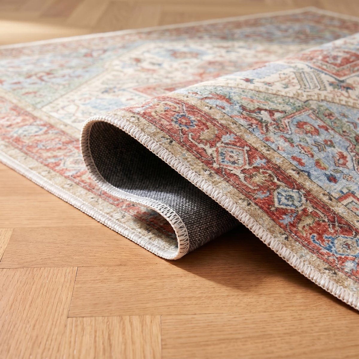 Tapis vintage lavable - Iris - Beige / Orange - Saray Tapis