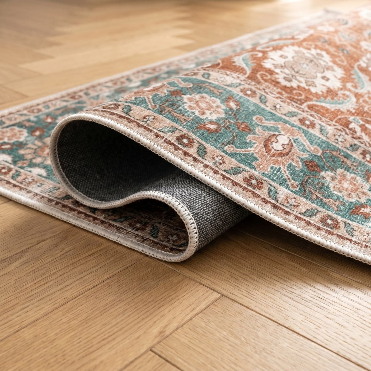 Tapis vintage lavable - Persan - Terra / Vert - Saray Tapis