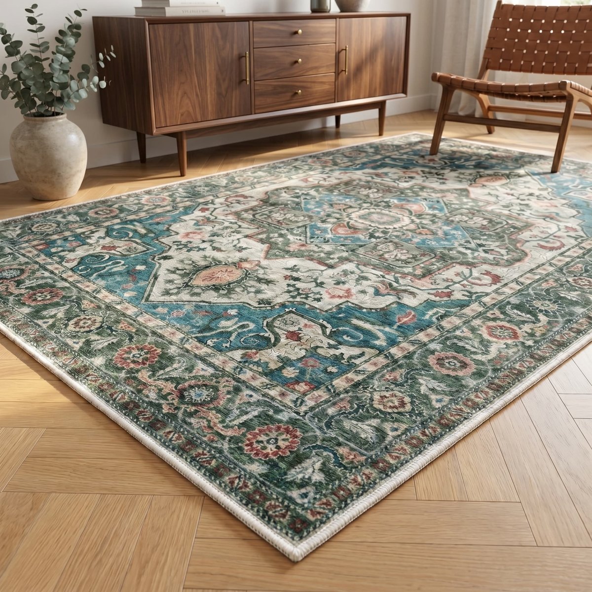 Tapis vintage lavable - Oria - Vert - Saray Tapis