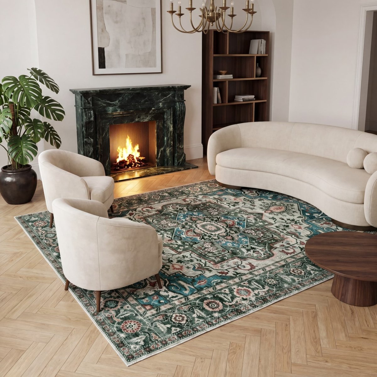 Tapis vintage lavable - Oria - Vert - Saray Tapis