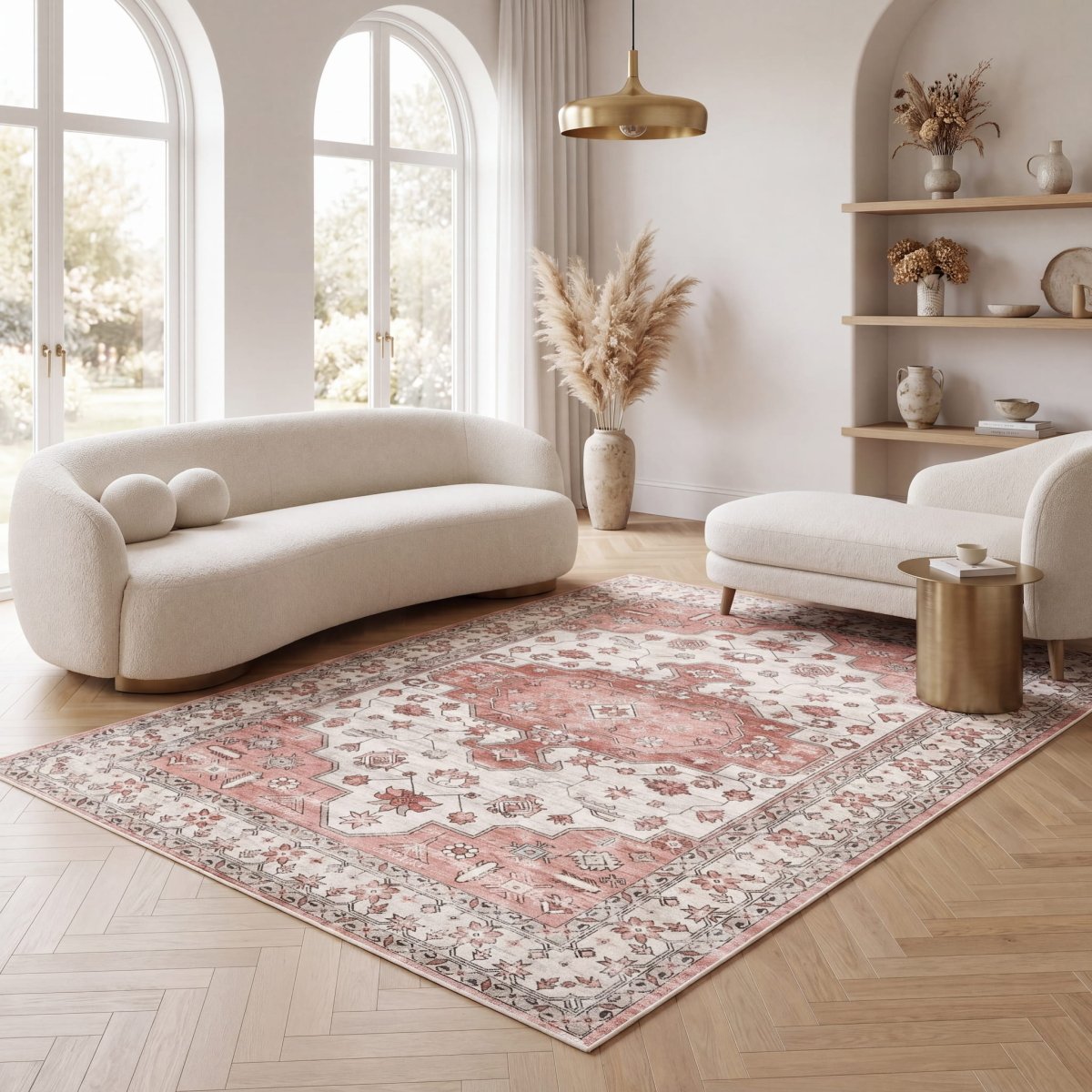 Tapis vintage lavable - Skye - Rose / Crème - Saray Tapis