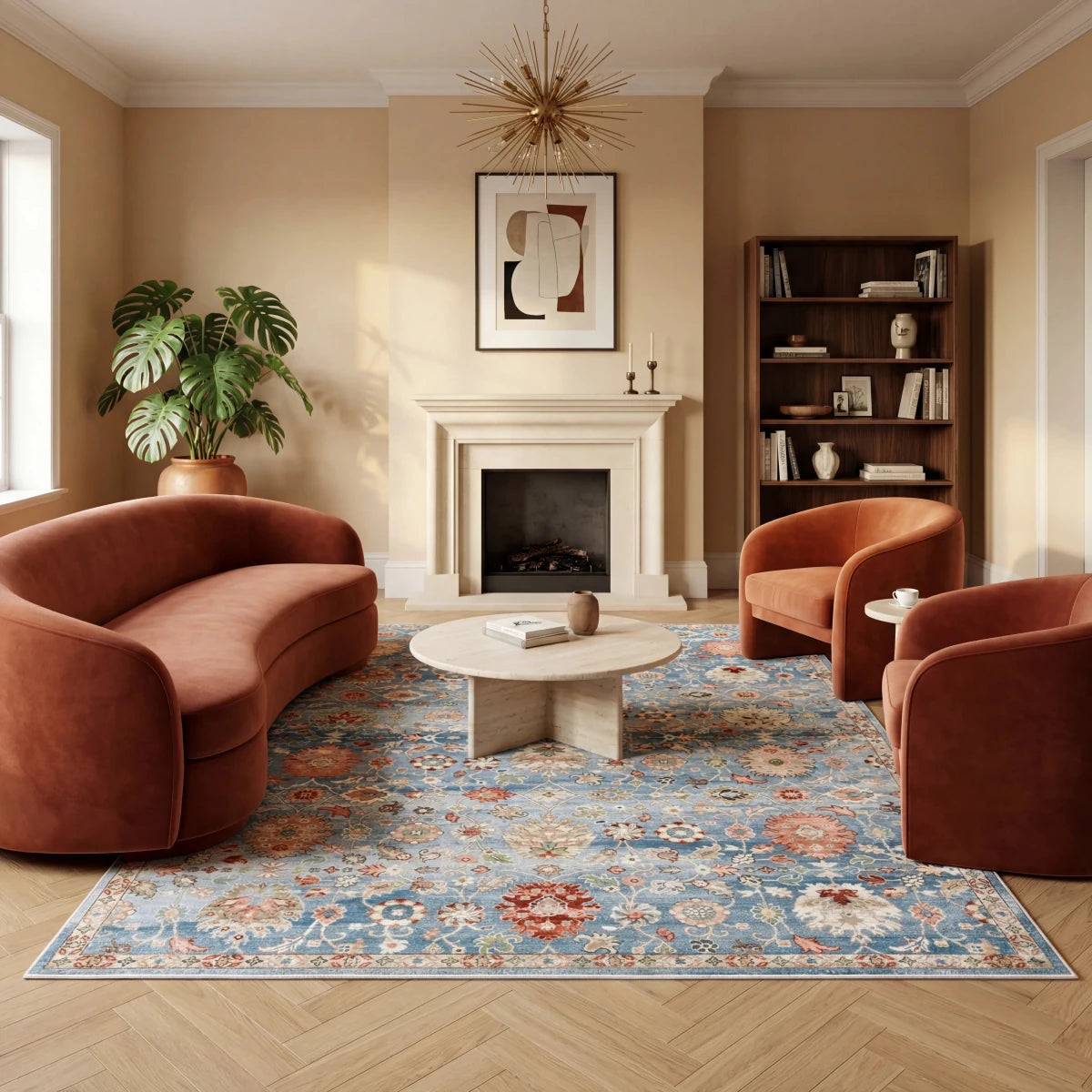 Tapis vintage lavable - Flaury - Bleu - Saray Tapis
