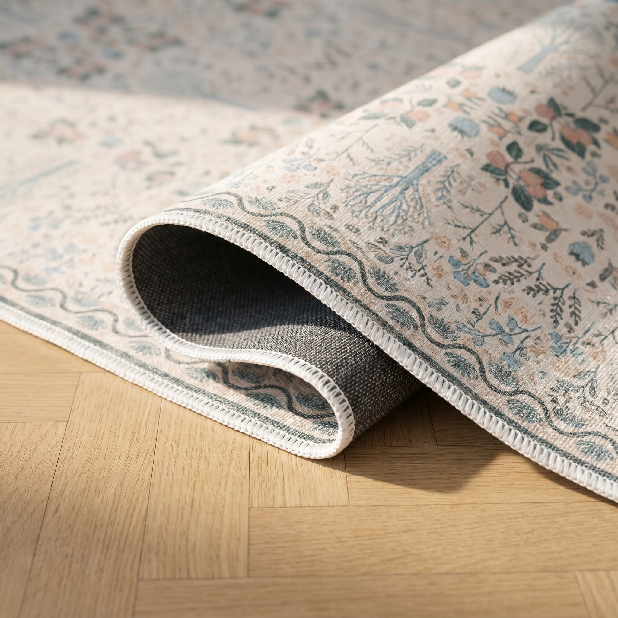 Tapis vintage lavable - Flora - Crème / Beige / Rose