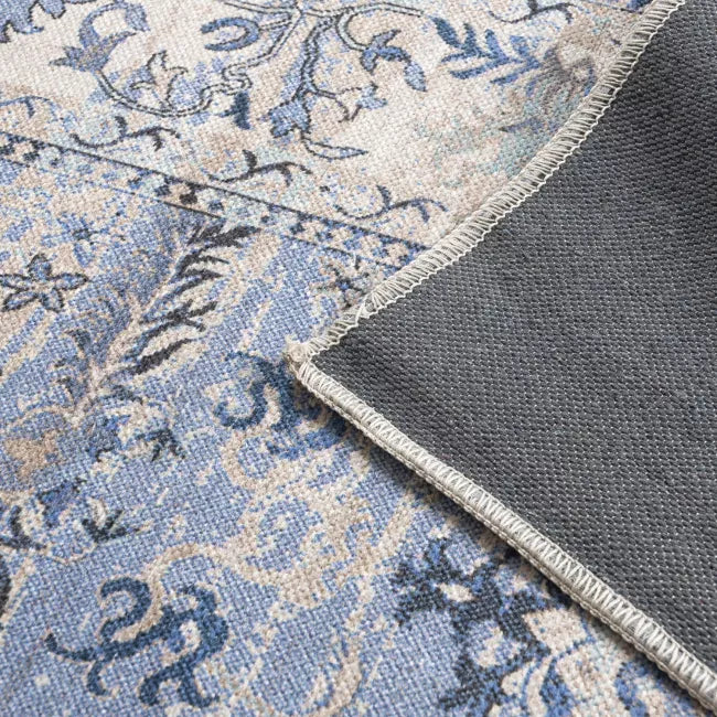 Tapis vintage lavable - Laly - Crème / Bleu