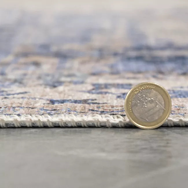 Tapis vintage lavable - Laly - Crème / Bleu