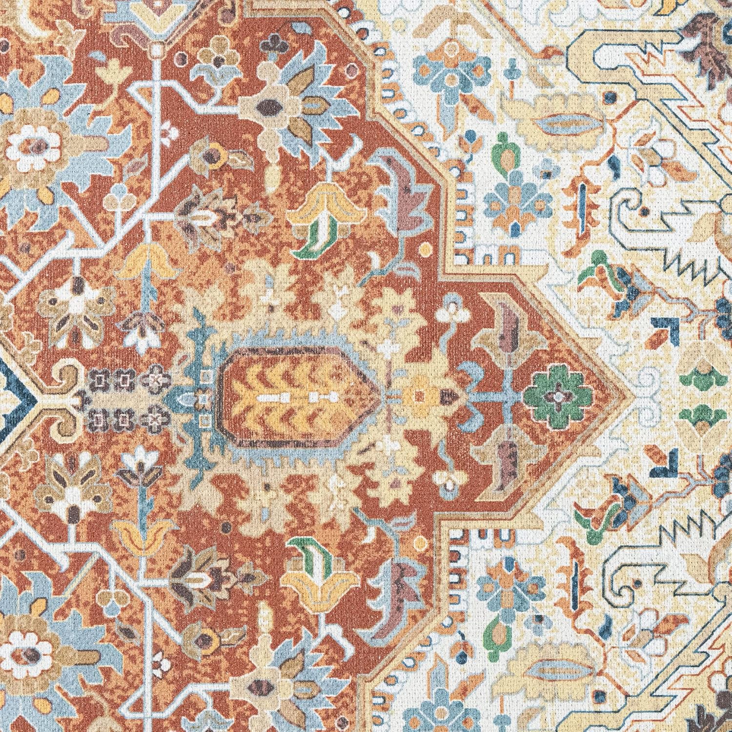 Tapis vintage lavable - Mina - Crème / Multicolore