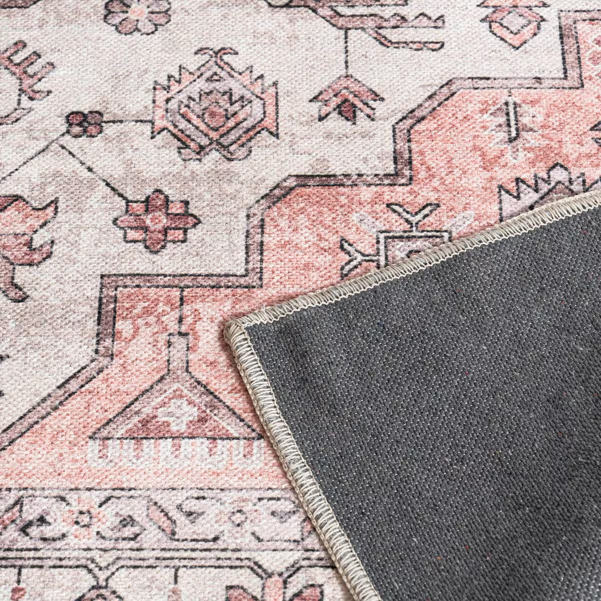 Tapis vintage lavable - Skye - Rose / Crème