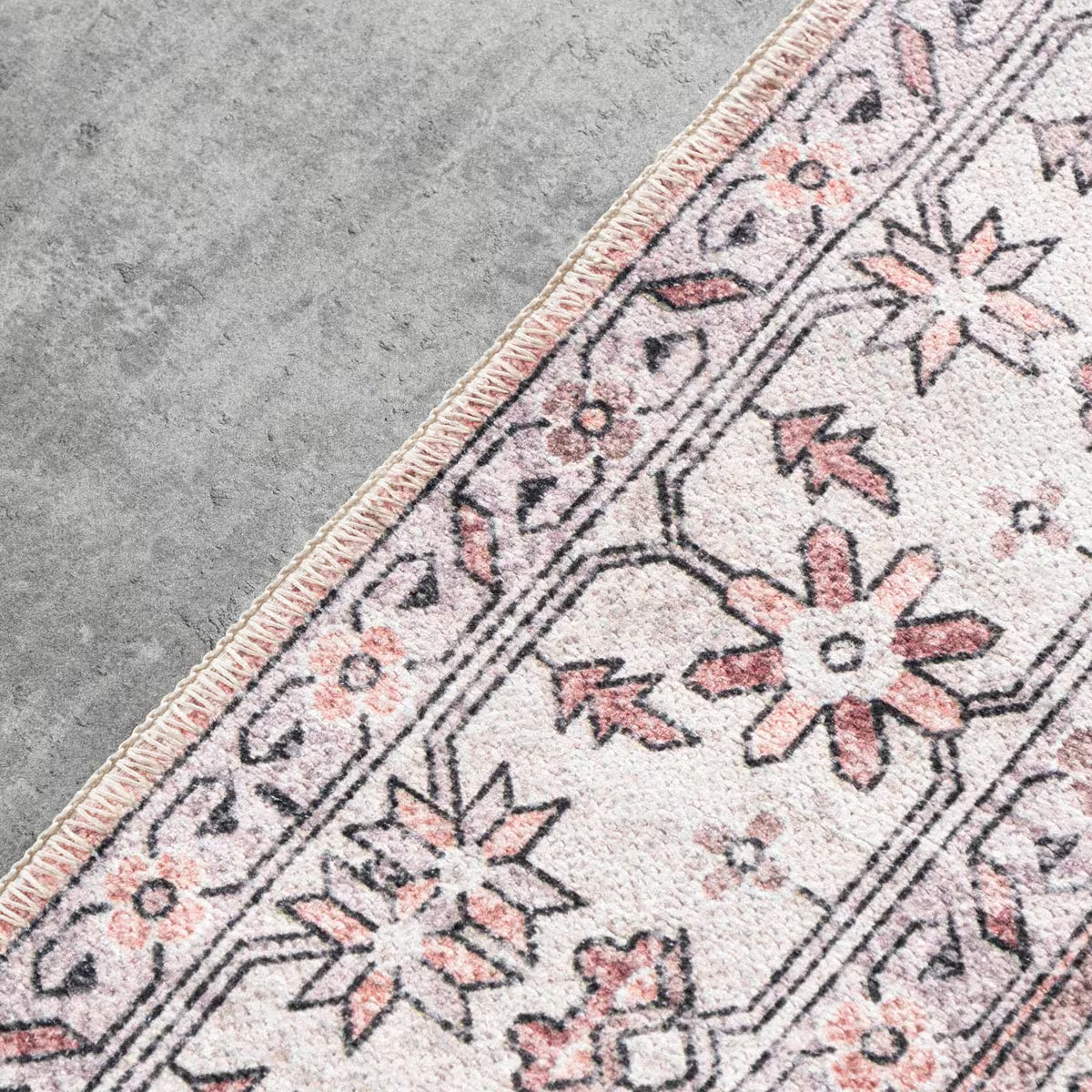 Tapis vintage lavable - Skye - Rose / Crème