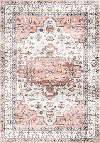 Tapis vintage lavable - Skye - Rose / Crème