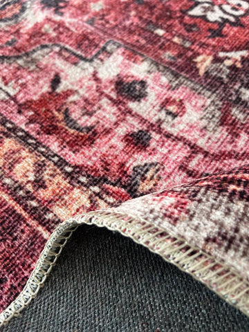 Tapis vintage lavable - Oria - Rouge / Rose
