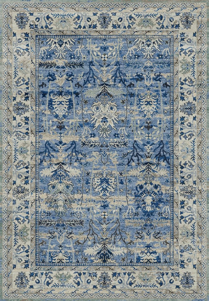 Tapis vintage lavable - Laly - Crème / Bleu