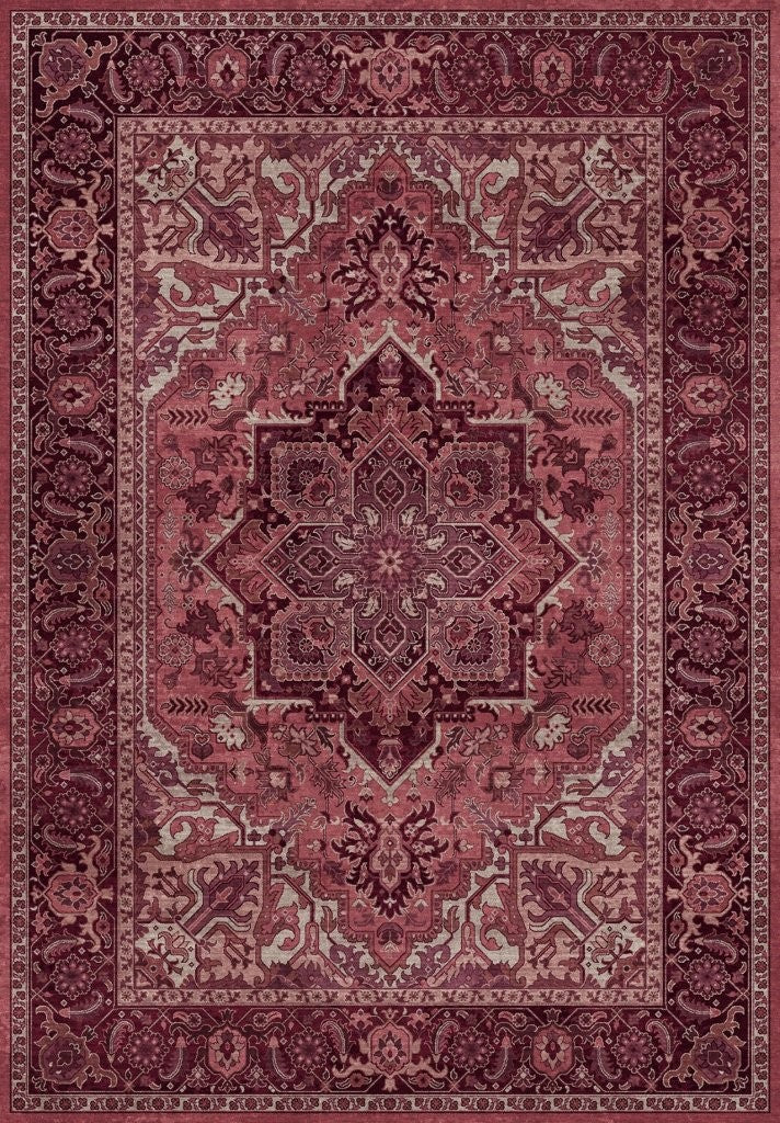 Tapis vintage lavable - Turkaman - Bordeaux