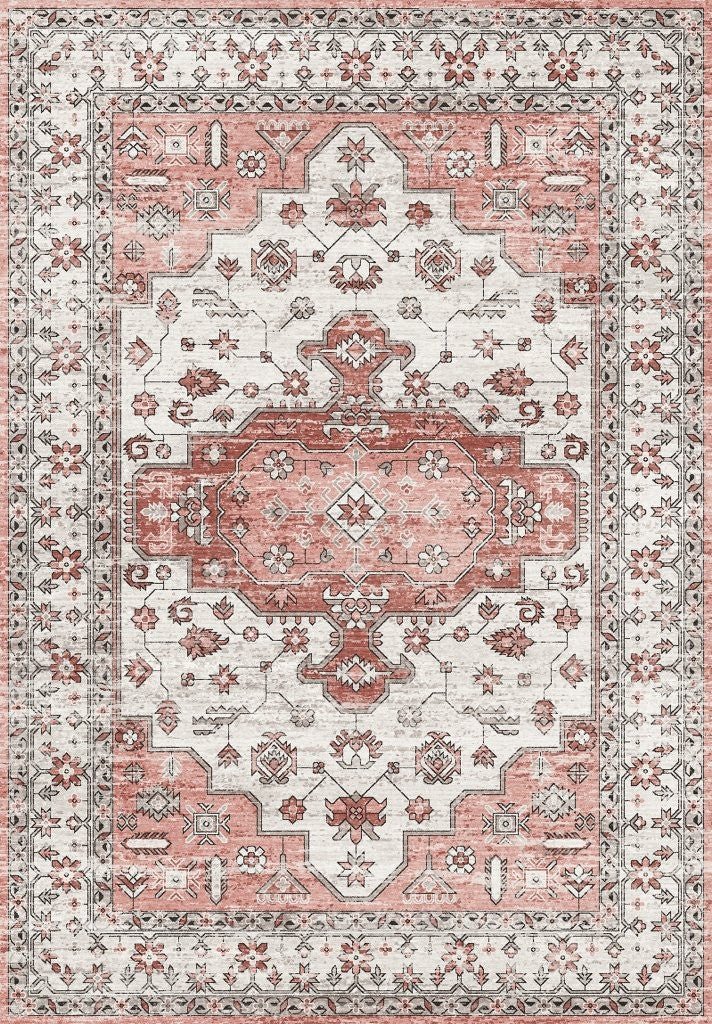 Tapis vintage lavable - Skye - Rose / Crème - Saray Tapis