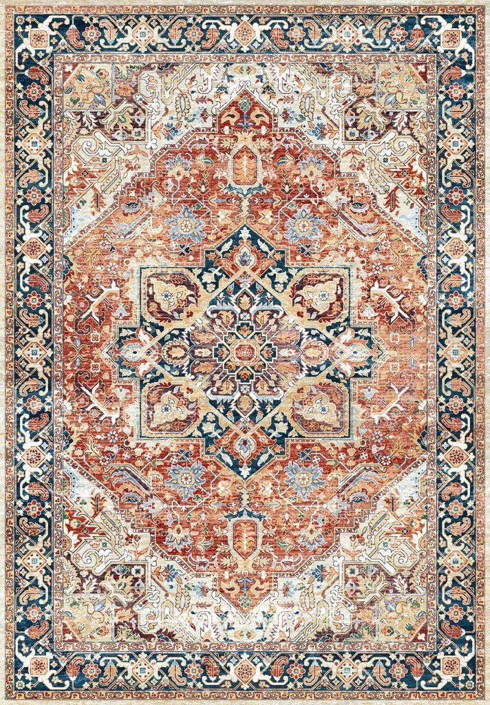 Tapis vintage lavable - Mina - Crème / Multicolore - Saray Tapis