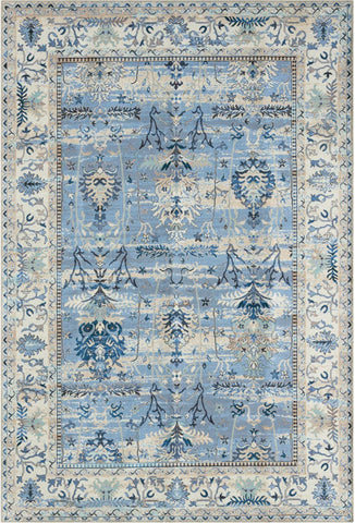 Tapis vintage lavable - Laly - Crème / Bleu