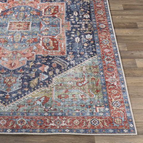 Tapis vintage lavable - Iris - Rouge /  Marine