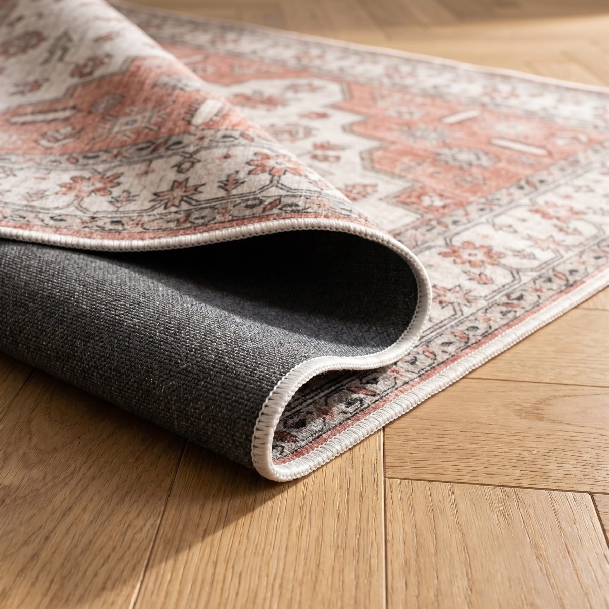 Tapis vintage lavable - Skye - Rose / Crème - Saray Tapis