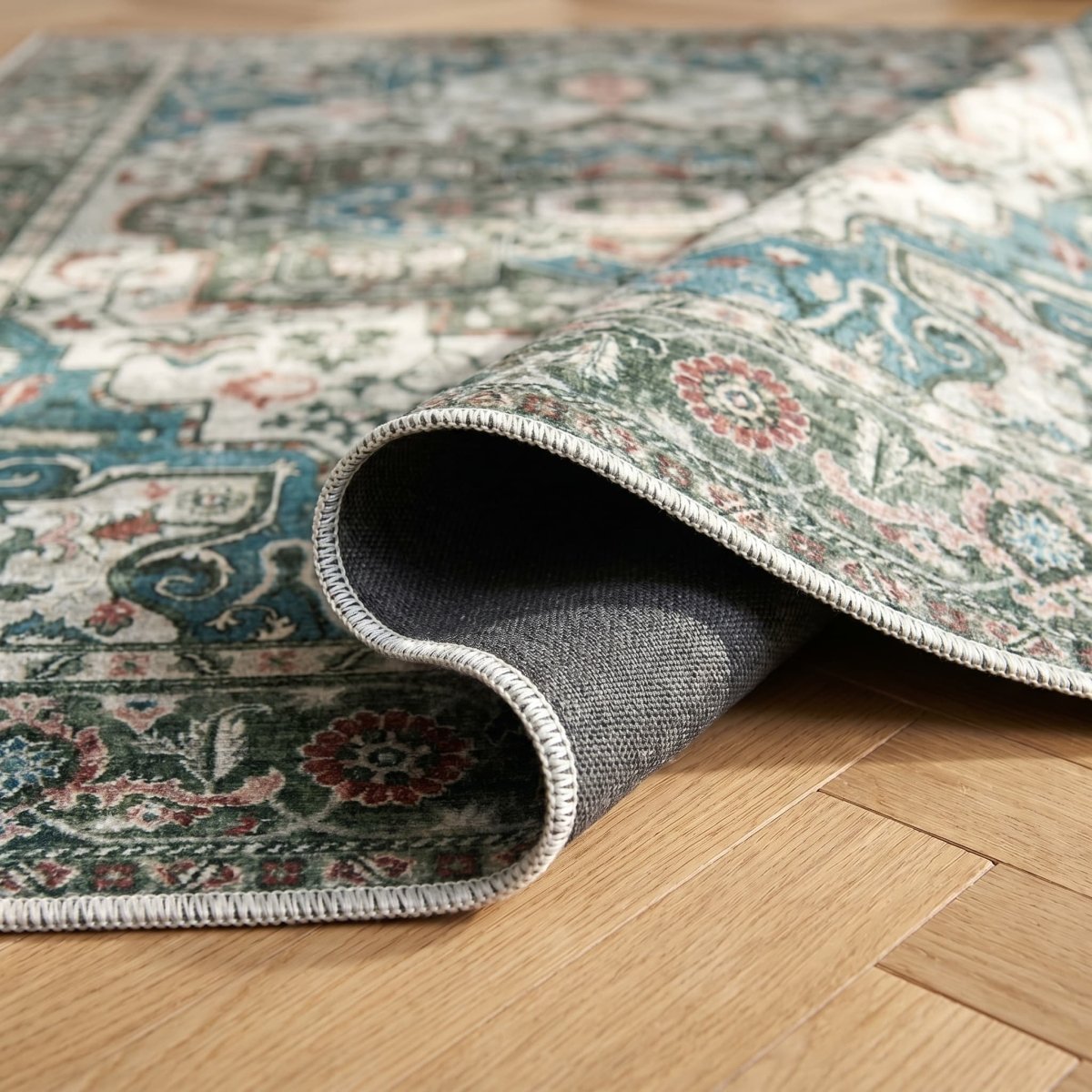 Tapis vintage lavable - Oria - Vert - Saray Tapis