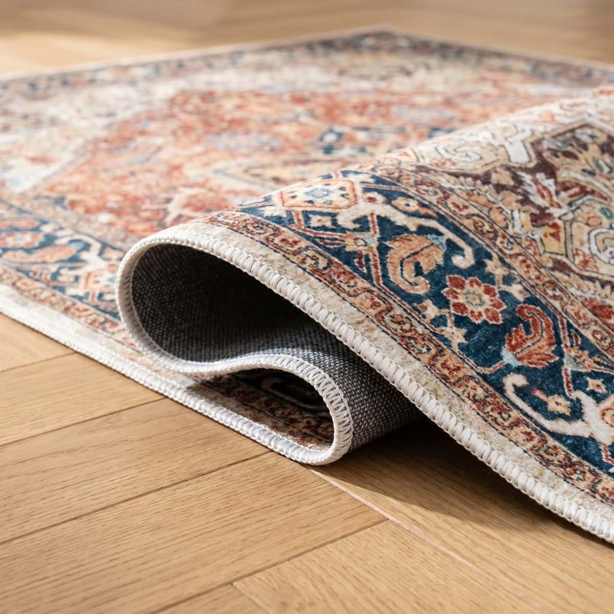 Tapis vintage lavable - Mina - Crème / Multicolore - Saray Tapis