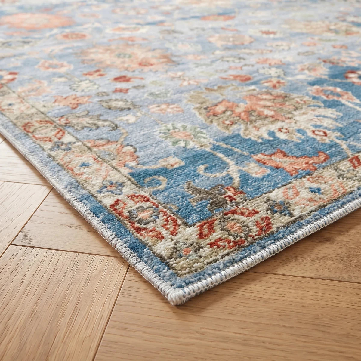 Tapis vintage lavable - Flaury - Bleu - Saray Tapis