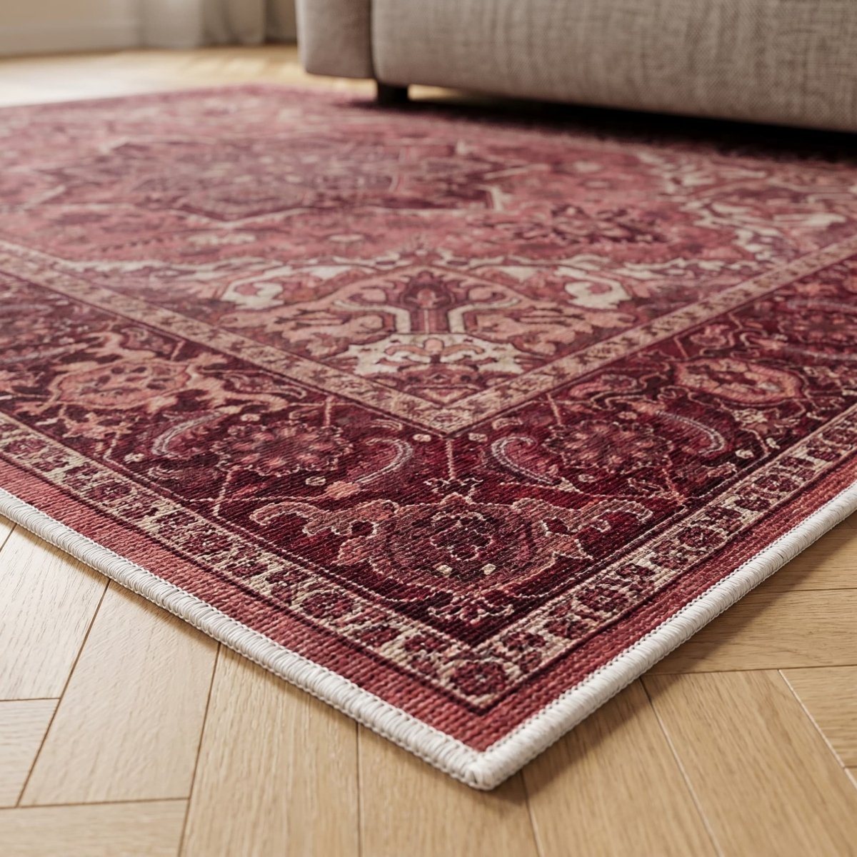Tapis vintage lavable - Turkaman - Bordeaux - Saray Tapis