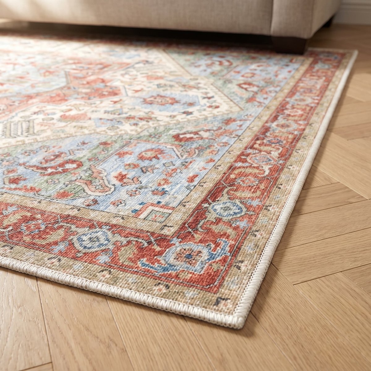 Tapis vintage lavable - Iris - Beige / Orange - Saray Tapis