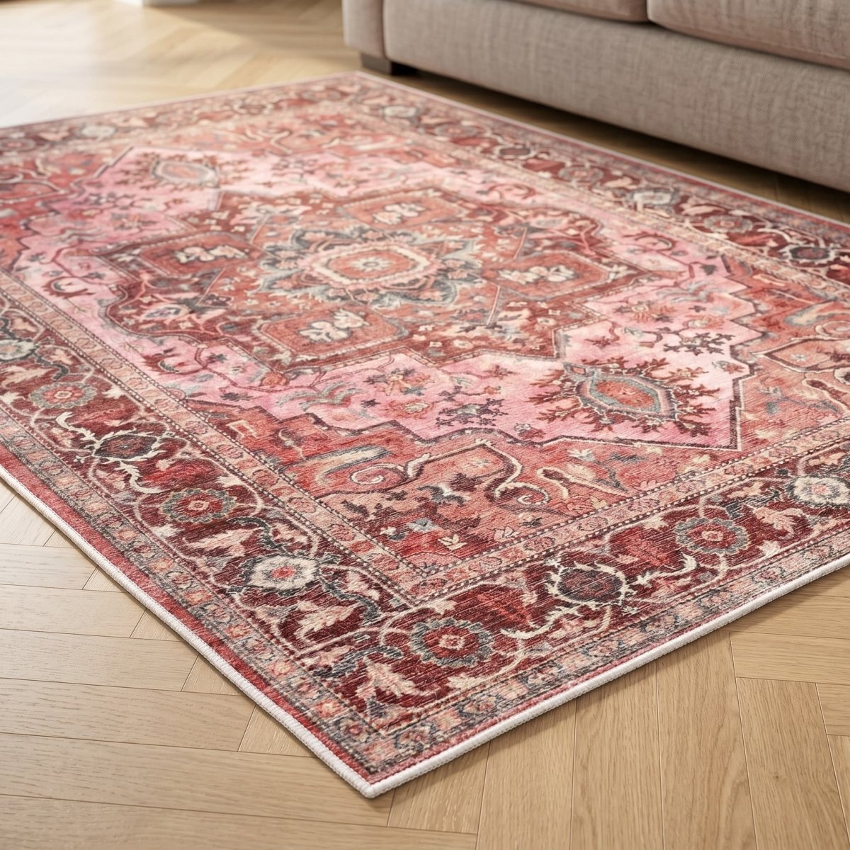 Tapis vintage lavable - Oria - Vert - Saray Tapis