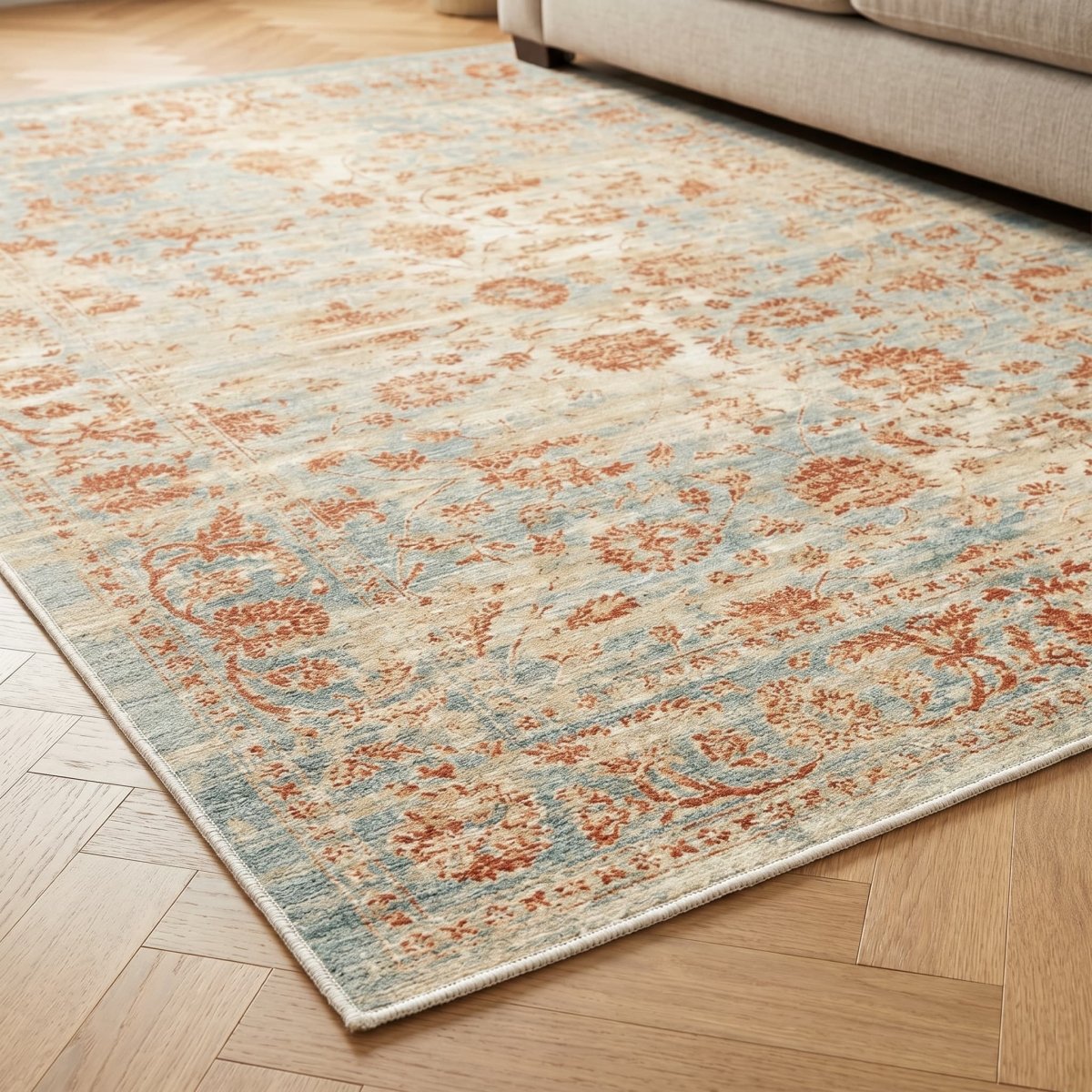 Tapis vintage lavable - Tosca - Beige / Rouge - Saray Tapis